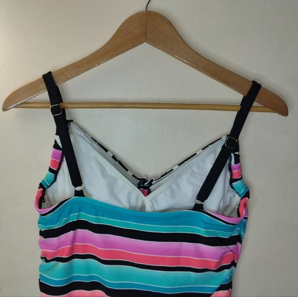Coco Reef Front Tie Striped Multicolor Takini Swimsuit Top Bra Size 38D - Picture 5 of 9
